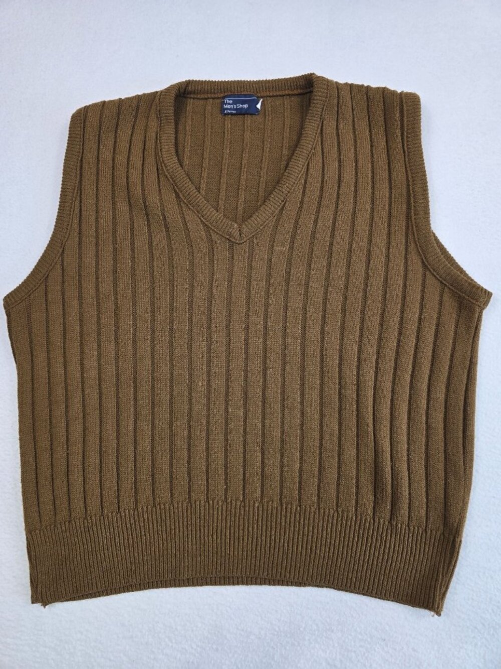 Vintage Brown Ribbed VNeck Sweater Vest L Mens Shop JCPenney Grandpa Mr Rogers